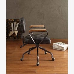 ACME Hallie Modern Leisure Leather Swivel Chair Height Adjustable With Curved Backrest And Casters For Living Room, Bedroom, Dining Room, Office - Black -NEWTRAL Sales Shop ACME Hallie Office Chair in Vintage Black Top Grain Leather 92411 470473 4