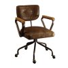 ACME Hallie Modern Leisure Leather Swivel Chair Height Adjustable With Curved Backrest And Casters For Living Room, Bedroom, Dining Room, Office - Chocolate