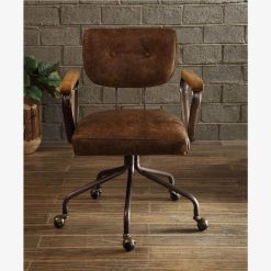 ACME Hallie Modern Leisure Leather Swivel Chair Height Adjustable With Curved Backrest And Casters For Living Room, Bedroom, Dining Room, Office - Chocolate -NEWTRAL Sales Shop ACME Hallie Office Chair in Vintage Whiskey Top Grain Leather 92410 470470 2