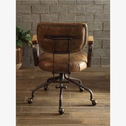 ACME Hallie Modern Leisure Leather Swivel Chair Height Adjustable With Curved Backrest And Casters For Living Room, Bedroom, Dining Room, Office - Chocolate -NEWTRAL Sales Shop ACME Hallie Office Chair in Vintage Whiskey Top Grain Leather 92410 470470 3