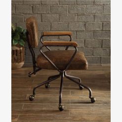 ACME Hallie Modern Leisure Leather Swivel Chair Height Adjustable With Curved Backrest And Casters For Living Room, Bedroom, Dining Room, Office - Chocolate -NEWTRAL Sales Shop ACME Hallie Office Chair in Vintage Whiskey Top Grain Leather 92410 470470 4