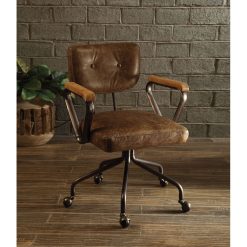 ACME Hallie Modern Leisure Leather Swivel Chair Height Adjustable With Curved Backrest And Casters For Living Room, Bedroom, Dining Room, Office - Chocolate -NEWTRAL Sales Shop ACME Hallie Office Chair in Vintage Whiskey Top Grain Leather 92410 470470 5