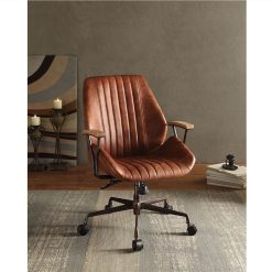 ACME Hamilton Modern Leisure Leather Swivel Chair Height Adjustable With Curved Backrest And Casters For Living Room, Bedroom, Dining Room, Office - Brown