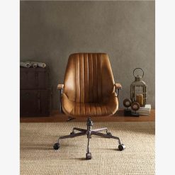 ACME Hamilton Modern Leisure Leather Swivel Chair Height Adjustable With Curved Backrest And Casters For Living Room, Bedroom, Dining Room, Office - Coffee -NEWTRAL Sales Shop ACME Hamilton Office Chair in Coffee Top Grain Leather 92412 470469 4