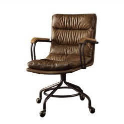 ACME Harith Modern Leisure Leather Swivel Chair Height Adjustable With Curved Backrest And Casters For Living Room, Bedroom, Dining Room, Office - Chocolate