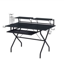 ACME Hartman Computer Desk With Keyboard Tray, Wooden Tabletop And Metal Frame, For Game Room, Small Space, Study Room - Black
