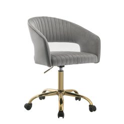 ACME Hopi Modern Leisure Velvet Swivel Chair Height Adjustable With Curved Backrest And Casters For Living Room, Bedroom, Dining Room, Office - Gray -NEWTRAL Sales Shop ACME Hopi Office Chair Gray Velvet Gold 92940 470451 3