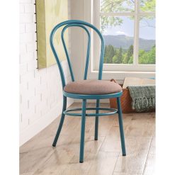 ACME Jakia Fabric Upholstered Dining Chair Set Of 2, With Balloon-shaped Backrest, And Metal Legs, For Restaurant, Cafe, Tavern, Office, Living Room - Teal