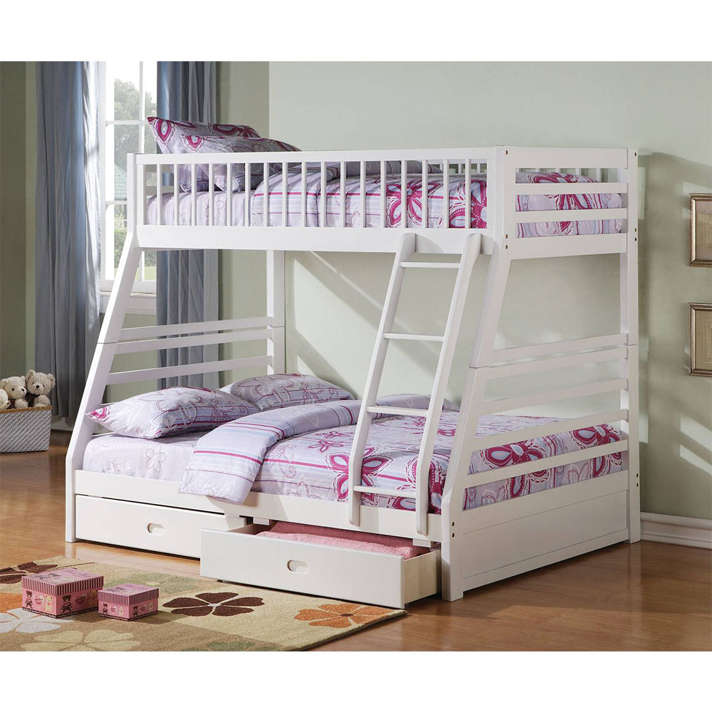 ACME Jason Twin-Over-Full Size Bunk Bed Frame with 2 Storage Drawers, and Wooden Slats Support, No Spring Box Required (Frame Only) - White ACME Jason Twin-Over-Full Size Bunk Bed Frame With 2 Storage Drawers, And Wooden Slats Support, No Spring Box Required (Frame Only) - White -NEWTRAL Sales Shop ACME Jason Bunk Bed Twin Full in White 37040 460913 0