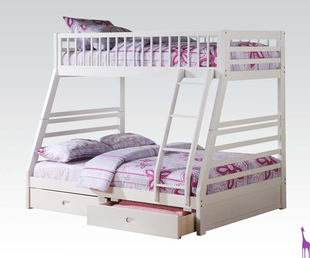 ACME Jason Twin-Over-Full Size Bunk Bed Frame with 2 Storage Drawers, and Wooden Slats Support, No Spring Box Required (Frame Only) - White ACME Jason Twin-Over-Full Size Bunk Bed Frame With 2 Storage Drawers, And Wooden Slats Support, No Spring Box Required (Frame Only) - White -NEWTRAL Sales Shop ACME Jason Bunk Bed Twin Full in White 37040 460913 1