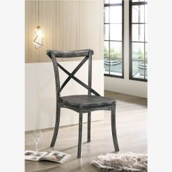 ACME Kendric Dining Chair Set Of 2, With X-shaped Backrest, And Wood Legs, For Restaurant, Cafe, Tavern, Office, Living Room - Gray