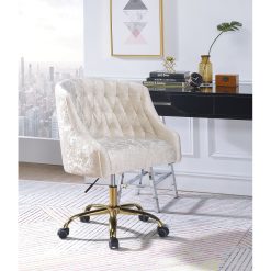 ACME Levian Modern Leisure Velvet Swivel Chair Height Adjustable With Curved Backrest And Casters For Living Room, Bedroom, Dining Room, Office - Cream