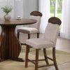 ACME Maurice Linen Upholstered Counter Height Dining Chair Set Of 2, With High Backrest, And Wood Legs, For Restaurant, Cafe, Tavern, Office, Living Room - Oak