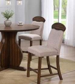 ACME Maurice Linen Upholstered Counter Height Dining Chair Set Of 2, With High Backrest, And Wood Legs, For Restaurant, Cafe, Tavern, Office, Living Room - Oak