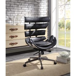 ACME Megan Modern Leisure Leather Swivel Chair Height Adjustable With Curved Backrest And Casters For Living Room, Bedroom, Dining Room, Office - Black