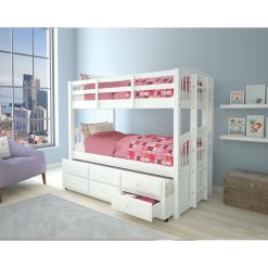 ACME Twin-Over-Twin Size Bunk Bed Frame With Trundle Bed, 3 Storage Drawers, And Wooden Slats Support, No Spring Box Required (Frame Only) - White