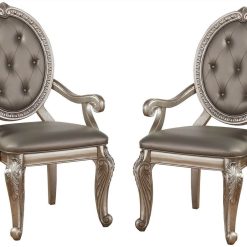 ACME Northville PU Upholstered Dining Chair Set Of 2, With Button Tufted Backrest, And Wood Legs, For Restaurant, Cafe, Tavern, Office, Living Room - Silver -NEWTRAL Sales Shop ACME Northville Arm Chair Set 2 in PU Antique Silver 66923 471224 2