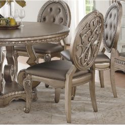 ACME Northville PU Upholstered Dining Chair Set Of 2, With Button Tufted Backrest, And Wood Legs, For Restaurant, Cafe, Tavern, Office, Living Room - Silver