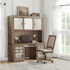 ACME Orianne Home Office Computer Desk With 3 Storage Cabinets, 7 Drawers And Wooden Frame, For Game Room, Small Space, Study Room - Antique Gold