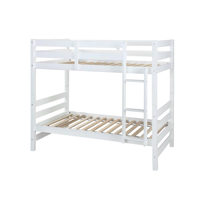ACME Twin-Over-Twin Size Bunk Bed Frame with Ladder, and Wooden Slats Support, No Spring Box Required (Frame Only) - White ACME Twin-Over-Twin Size Bunk Bed Frame With Ladder, And Wooden Slats Support, No Spring Box Required (Frame Only) - White -NEWTRAL Sales Shop ACME Ronnie Bunk Bed Twin Twin White 1Set 2Ctn 37785 459567 0