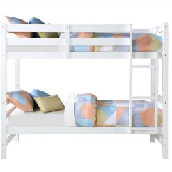 ACME Twin-Over-Twin Size Bunk Bed Frame With Ladder, And Wooden Slats Support, No Spring Box Required (Frame Only) - White