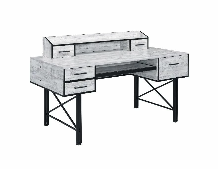 ACME Safea Computer Desk With 5 Storage Drawers, Particle Board Tabletop And Metal Frame, For Game Room, Small Space, Study Room - White 1 ACME Safea Computer Desk With 5 Storage Drawers, Particle Board Tabletop And Metal Frame, For Game Room, Small Space, Study Room - White