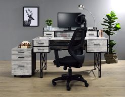 ACME Safea Computer Desk With 5 Storage Drawers, Particle Board Tabletop And Metal Frame, For Game Room, Small Space, Study Room - White -NEWTRAL Sales Shop ACME Safea Computer Desk Antique White Black Finish 92802 471514 4