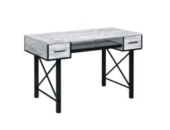ACME Settea Computer Desk With 2 Storage Drawers, Particle Board Tabletop And Metal Frame, For Game Room, Small Space, Study Room - White