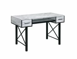 ACME Settea Computer Desk With 2 Storage Drawers, Particle Board Tabletop And Metal Frame, For Game Room, Small Space, Study Room - White