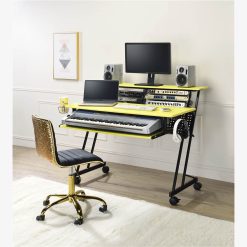 ACME Suitor Computer Desk With Keyboard Tray, Wooden Tabletop And Metal Frame, For Game Room, Small Space, Study Room - Yellow + Black
