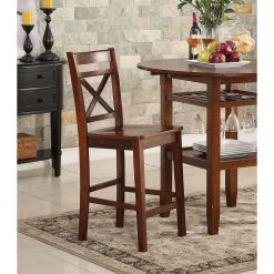 ACME Tartys Counter Height Dining Chair Set Of 2, With Backrest, And Wood Legs, For Restaurant, Cafe, Tavern, Office, Living Room - Cherry