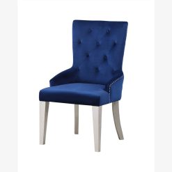 ACME Varian Fabric Upholstered Dining Chair With Button Tufted Backrest, And Wood Legs, For Restaurant, Cafe, Tavern, Office, Living Room - Blue