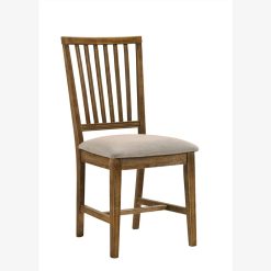 ACME Wallace Linen Upholstered Dining Chair Set Of 2, With Slatted Backrest, And Wood Legs, For Restaurant, Cafe, Tavern, Office, Living Room - Oak