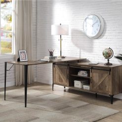 ACME Zakwani Home Office L-shaped Computer Desk With Storage Cabinets And Shelves, For Game Room, Office, Study Room - Oak