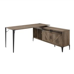 ACME Zakwani Home Office L-shaped Computer Desk With Storage Cabinets And Shelves, For Game Room, Office, Study Room - Oak -NEWTRAL Sales Shop ACME Zakwani Writing Desk Rustic Oak Black Finish OF00002 459996 3