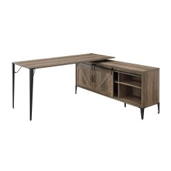 ACME Zakwani Home Office L-shaped Computer Desk With Storage Cabinets And Shelves, For Game Room, Office, Study Room - Oak -NEWTRAL Sales Shop ACME Zakwani Writing Desk Rustic Oak Black Finish OF00002 459996 4