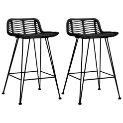 Bar Chairs 2 Pcs Black Rattan