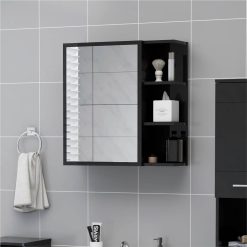 Bathroom Mirror Cabinet High Gloss Black 62.5x20.5x64 Cm Chipboard