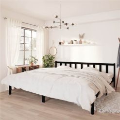 Bed Frame Black Solid Pinewood 180x200 Cm UK Super King