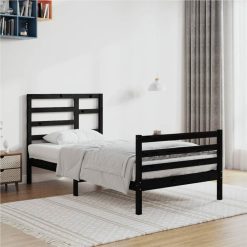 Bed Frame Black Solid Wood 100x200 Cm
