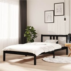 Bed Frame Black Solid Wood 100x200 Cm