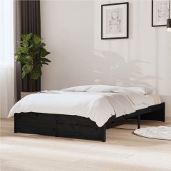 Bed Frame Black Solid Wood 120x190 Cm 4FT Small Double