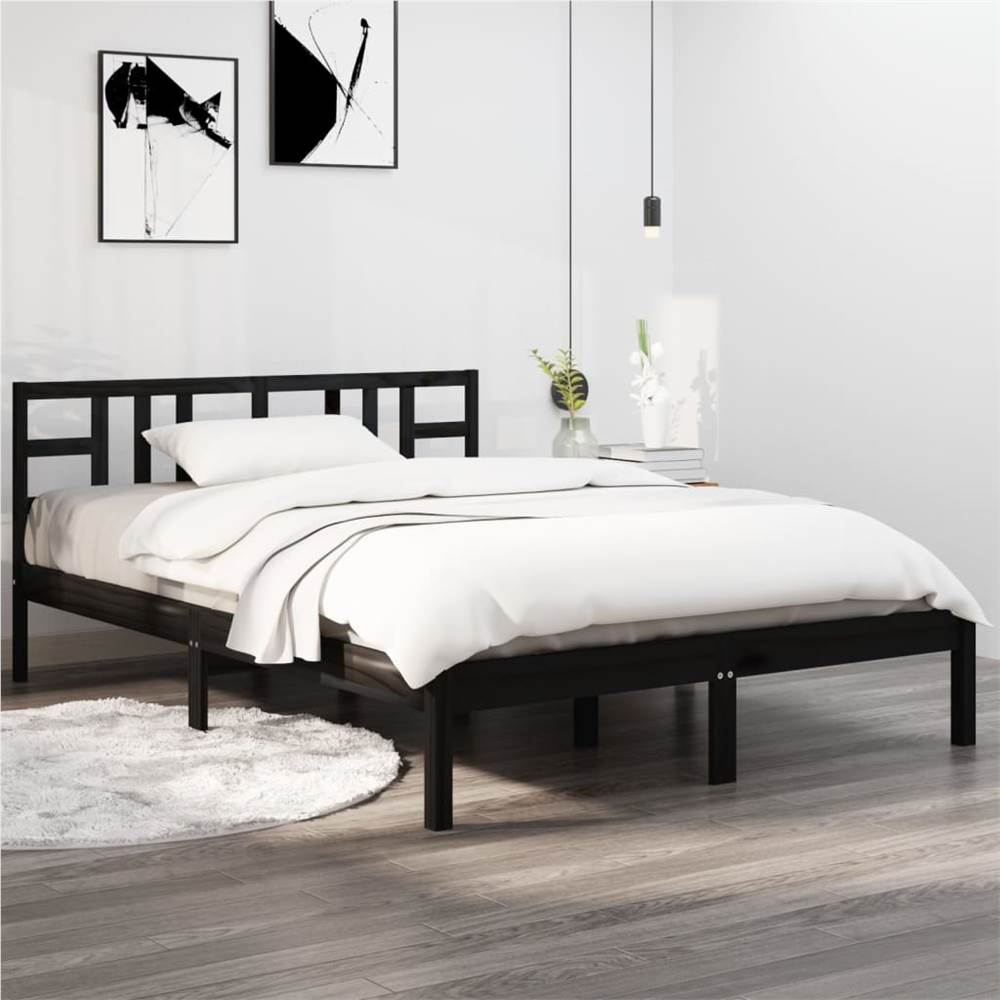 Bed Frame Black Solid Wood 120x190 cm 4FT Small Double Bed Frame Black Solid Wood 120x190 Cm 4FT Small Double -NEWTRAL Sales Shop Bed Frame Black Solid Wood 120x190 cm 4FT Small Double 514010 0