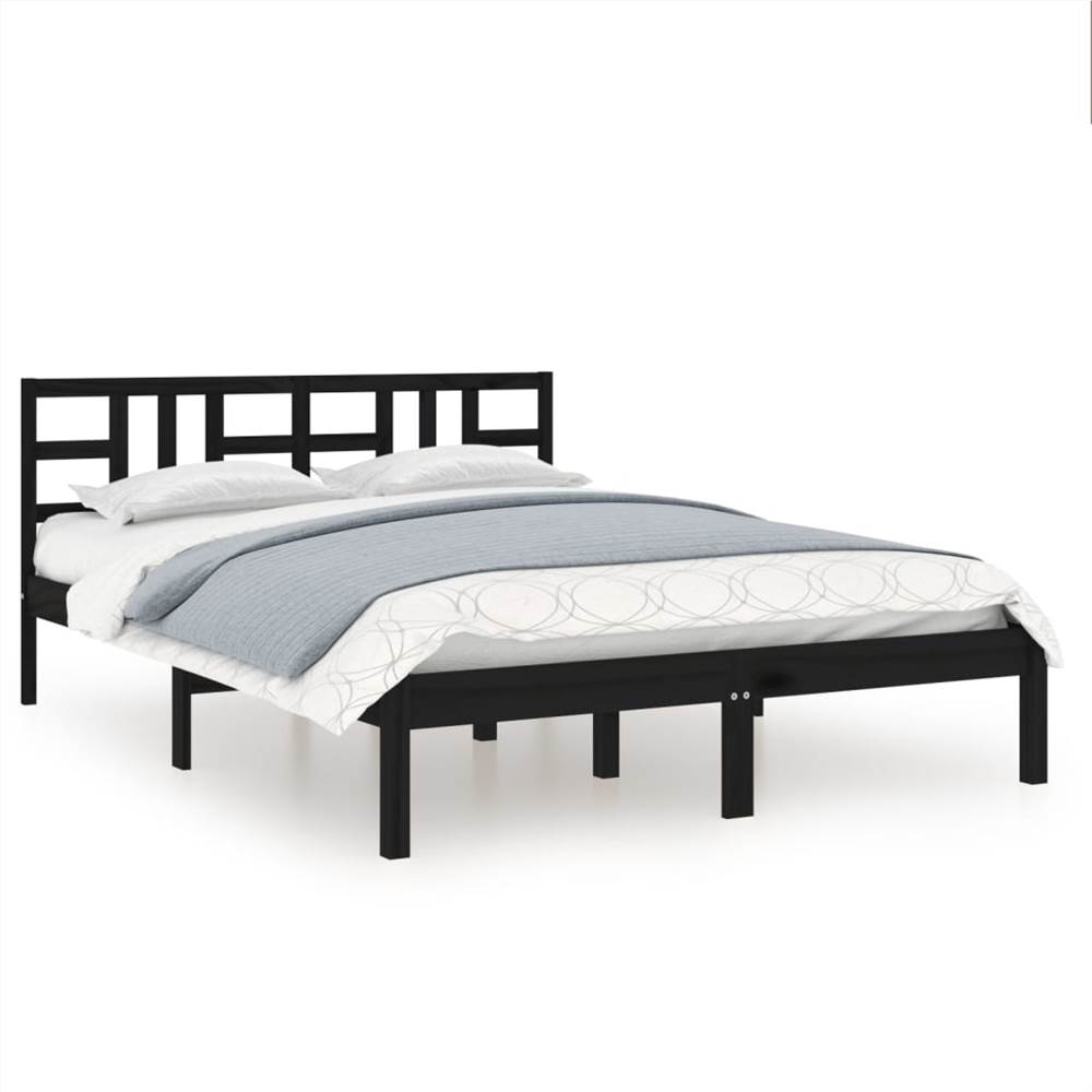 Bed Frame Black Solid Wood 120x190 cm 4FT Small Double Bed Frame Black Solid Wood 120x190 Cm 4FT Small Double -NEWTRAL Sales Shop Bed Frame Black Solid Wood 120x190 cm 4FT Small Double 514010 1