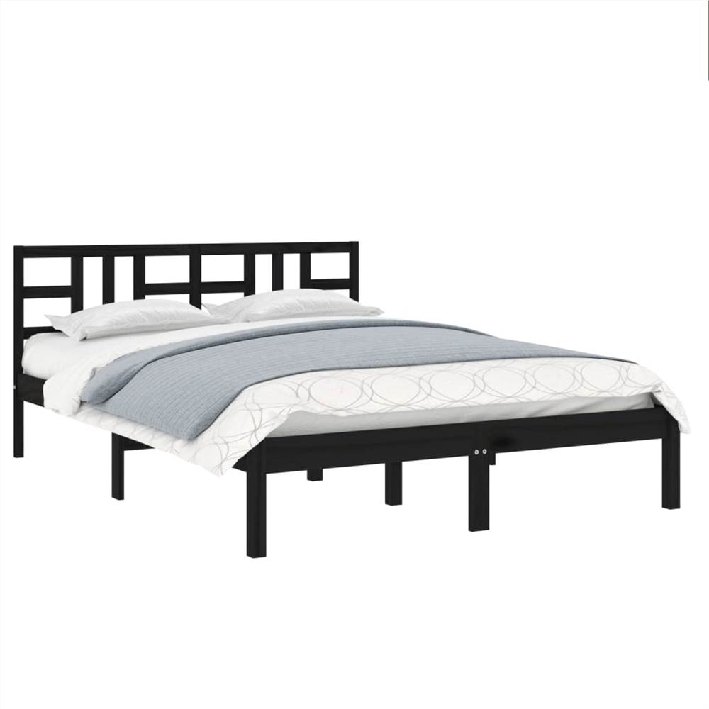 Bed Frame Black Solid Wood 120x190 cm 4FT Small Double Bed Frame Black Solid Wood 120x190 Cm 4FT Small Double -NEWTRAL Sales Shop Bed Frame Black Solid Wood 120x190 cm 4FT Small Double 514010 2