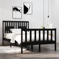 Bed Frame Black Solid Wood 120x190 Cm 4FT Small Double