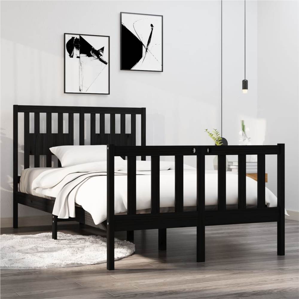Bed Frame Black Solid Wood 120x190 cm 4FT Small Double Bed Frame Black Solid Wood 120x190 Cm 4FT Small Double -NEWTRAL Sales Shop Bed Frame Black Solid Wood 120x190 cm 4FT Small Double 514899 0