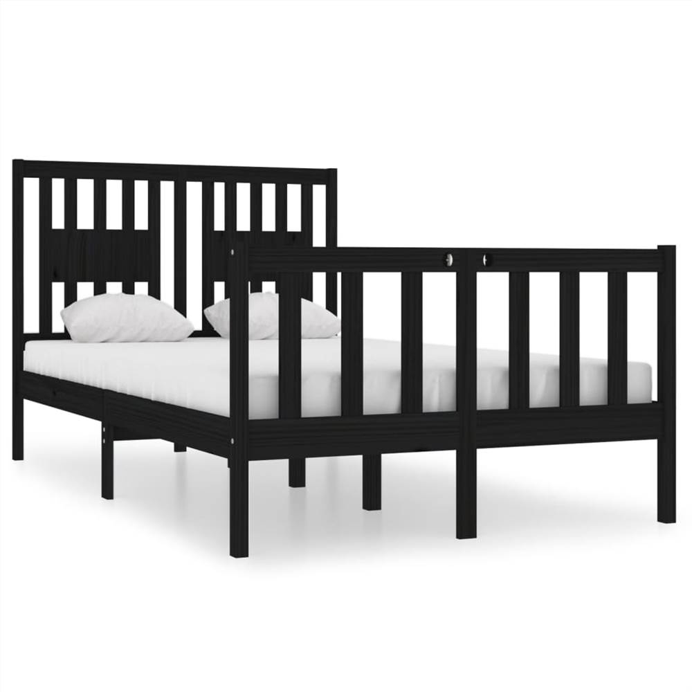 Bed Frame Black Solid Wood 120x190 cm 4FT Small Double Bed Frame Black Solid Wood 120x190 Cm 4FT Small Double -NEWTRAL Sales Shop Bed Frame Black Solid Wood 120x190 cm 4FT Small Double 514899 1