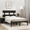 Bed Frame Black Solid Wood 120x190 Cm 4FT Small Double