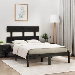 Bed Frame Black Solid Wood 120x190 Cm 4FT Small Double